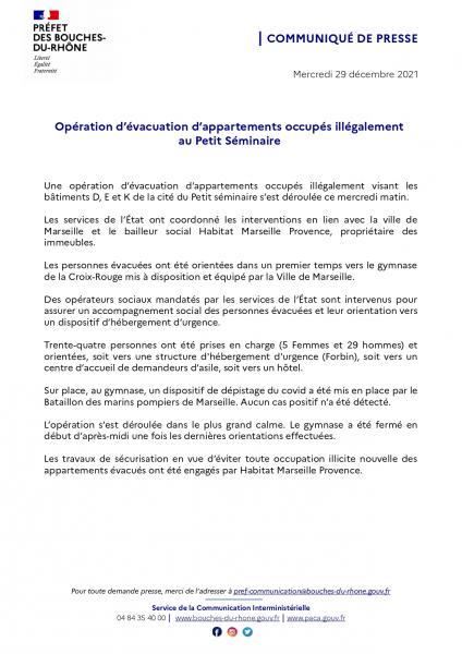 CP - Opération d’évacuation d’appartements occupés illégalement au Petit Séminaire_291221