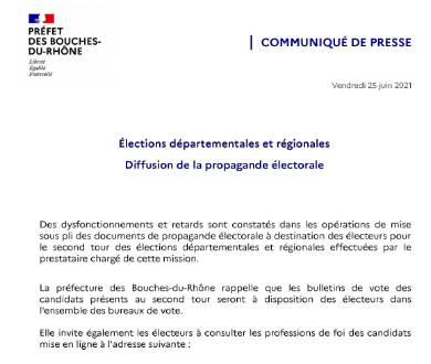 Élections départementales et régionales - Diffusion de la propagande électorale